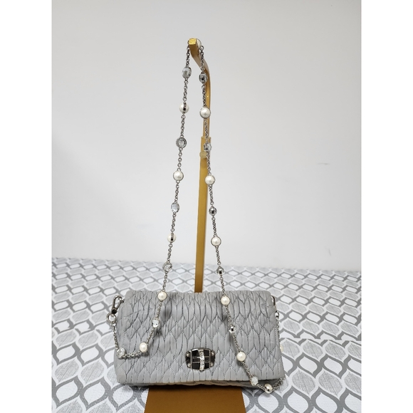 Miu Miu Matelasse Crystal Embellished Shoulder Bag Ash - Picture 6 of 16